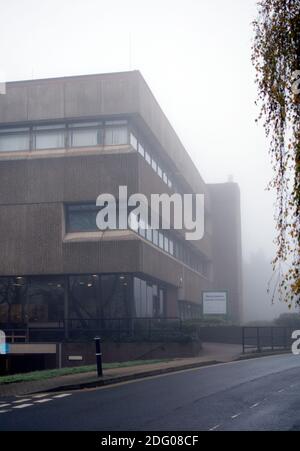 Warwickshire County Council offices on a foggy winter`s day, Barrack Street, Warwick, UK Stock Photo